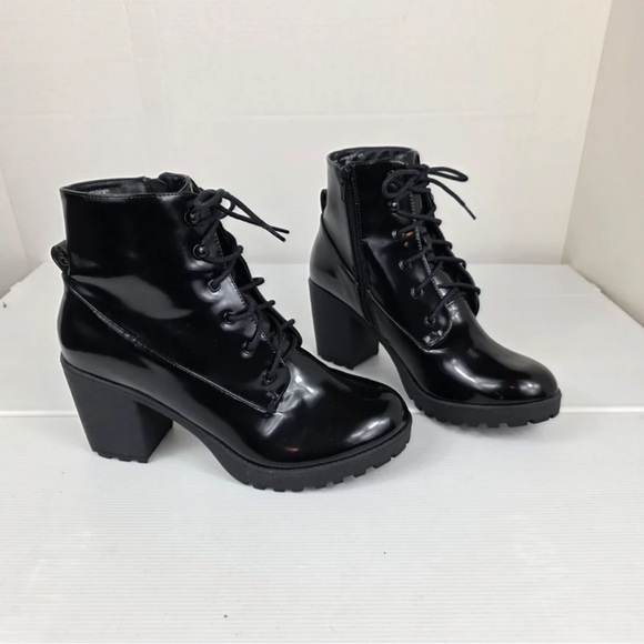 Simply Be Shiny Black Lace-Up Ankle Boots - Picture 4 of 7